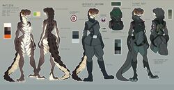  anthro armor breasts clothed clothing crocodile_skink darbaras featureless_breasts featureless_crotch female flight_suit headgear helmet lizard ma&#039;liik military model_sheet nude reptile scalie skink solo uniform wide_hips 