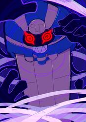  2022 ambiguous_gender animate_inanimate cofagrigus coffin generation_5_pokemon glowing glowing_eyes hi_res nintendo pokemon pokemon_(species) red_eyes sarcophagus simple_background solo winte 