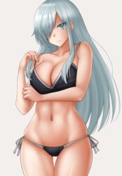  &gt;:( ass_visible_through_thighs bare_arms bare_shoulders black_bra black_panties bra breasts cleavage closed_mouth collarbone female frown grey_background grey_eyes grey_hair hair_over_one_eye hand_up hataraku_saibou hataraku_saibou_black highres kazenokaze large_breasts lifting_own_clothes looking_at_viewer md5_mismatch navel panties side-tie_panties simple_background solo strap_lift thigh_gap u-1196 underwear underwear_only v-shaped_eyebrows white_blood_cell_(hataraku_saibou) 