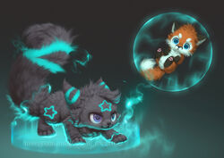  ambiguous_gender big_nug bioluminescence black_body black_fur blue_body blue_eyes blue_fur blue_glow canid canine canis countershading detailed detailed_fur digital_media_(artwork) digital_painting_(artwork) duo eeveelution feral fox fur generation_2_pokemon glowing grey_background heterochromia looking_at_another looking_at_viewer mammal markings nintendo orange_body orange_fur pawpads pink_pawpads pokemon pokemon_(species) purple_eyes quadruped red_fox shaded silverfox5213 simple_background star star_(marking) star_on_body star_polygon true_fox umbreon white_body white_fur 