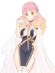  aikatsu!_(series) aikatsu_friends! arm_behind_back arm_up azur_lane black_dress blunt_bangs blush braid breast_curtains breasts cape cleavage_cutout clothing_cutout cosplay covered_navel cowboy_shot dress female flower garter_straps gloves gradient_hair hair_flower hair_ornament hair_over_shoulder hair_ribbon large_breasts looking_at_viewer multicolored_eyes multicolored_hair navel orange_eyes orange_hair pink_hair pointing pointing_at_self ribbon sbs sirius_(azur_lane) sirius_(azur_lane)_(cosplay) sirius_(azure_horizons)_(azur_lane) skin_tight solo thighhighs underboob veil white_gloves white_ribbon white_thighhighs yellow_eyes yuki_aine 