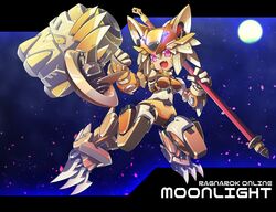  android cannon character_name claws clenched_hand commentary_request commission copyright_name crossover female full_body haiteku_reibou highres holding holding_staff letterboxed looking_at_viewer mecha_musume mechanical_arms mechanical_ears mechanical_legs mechanization mega_man_(series) moon moonlight_flower night oerba_yun_fang open_mouth ragnarok_online red_eyes science_fiction second-party_source skeb_commission skin_fang solo staff 