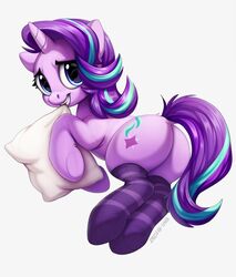  ass butt_pose clothing conditional_dnp cutie_mark digital_media_(artwork) dock_(anatomy) equid equine female feral footwear friendship_is_magic hasbro horn legwear lying mammal my_little_pony mythological_creature mythological_equine mythology nibbling on_side pillow pose rear_view shaded socks solo starlight_glimmer_(mlp) tail unicorn zazush-una 