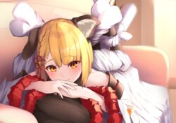  animal_ears blonde_hair braids couch granblue_fantasy short_hair tagme_(artist) vajra_(granblue_fantasy) yellow_eyes 