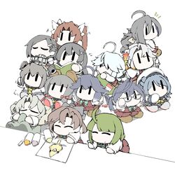  6+girls ^_^ ahoge akigumo_(kancolle) akishimo_(kancolle) animal_print asymmetrical_hair bed_sheet bird_print black_hair black_ribbon black_skirt black_vest blouse blue_bow blue_bowtie blue_hair blue_ribbon blue_sailor_collar book bow bowtie braid brown_footwear brown_hair chibi closed_eyes commentary_request crayon double_bun drawing dress dress_shirt elbow_gloves glasses gloves gradient_hair green_hair green_ribbons grey-framed_eyewear grey_footwear grey_hair grey_skirt hair_bun hair_ornament hair_ribbon hairclip halterneck hamanami_(kancolle) hat hayanami_(kancolle) headgear holding isokaze_(kancolle) kagerou_(kancolle) kantai_collection kiyoshimo_(kancolle) kuroshio_(kancolle) long_hair looking_to_the_side low_twintails lying medium_hair mole mole_under_mouth multicolored_hair multiple_girls neck_ribbon neckerchief no_mouth nowaki_(kancolle) okinami_(kancolle) open_book oyashio_(kancolle) paper pillow pleated_skirt ponytail purple_dress purple_hair reading red_ribbon ribbon sailor_collar sailor_dress sailor_hat school_uniform shirt shoes short_hair short_hair_with_long_locks sidelocks simple_background single_braid single_hair_bun sitting skirt sleeping sleeveless sleeveless_shirt speaking_tube_headset swept_bangs task_(s_task80) tress_ribbon twintails uniform upper_body urakaze_(kancolle) vest white_background white_dress white_gloves white_hair white_headwear white_ribbon white_shirt yellow_neckerchief yukikaze_(kancolle) yuugumo_(kancolle) |_| 