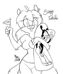  2020 4_fingers animaniacs anthro black_body black_fur body_pillow bottomwear breasts closed_eyes clothing dakimakura dakimakura_design dakimakura_pillow duo ear_piercing ear_ring english_text fangs female fingers flag flag_(object) fur gloves handwear hi_res holding_flag holding_object inkblot looking_at_viewer male mammal mini_flag mink minxydoodle monochrome mustelid musteline pants pennant piercing pillow ring_piercing shirt signature simple_background t-shirt teeth text topwear true_musteline warner_brothers white_background white_clothing white_gloves white_handwear yakko_warner 