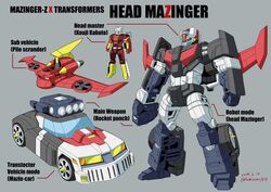  1boy assault_visor car crossover dated grey_background headmaster_(transformers) highres kabuto_kouji kamizono_(spookyhouse) mazinger_(series) mazinger_z mazinger_z_(mecha) mecha mechanization motor_vehicle no_humans parody pilder robot style_parody super_robot transformers transformers:_the_headmasters yellow_eyes 