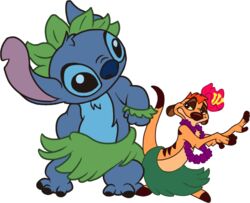  2013 3_toes 4_fingers accessory alien alpha_channel alyssa_hamlet back_markings black_eyes blue_body blue_fur blue_nose brown_nose brown_tail_tip chest_tuft dancing digital_media_(artwork) dipstick_tail disney experiment_(lilo_and_stitch) feet fingers floral flower flower_accessory flower_garland flower_hair_accessory flower_on_head fur garland grass_skirt hair_accessory half-closed_eyes head_tilt head_wreath headband herpestid hibiscus hula leaf leaf_crown lei lilo_and_stitch male mammal markings meerkat multicolored_tail narrowed_eyes notched_ear plant simple_background size_difference stitch_(lilo_and_stitch) tail tail_markings tan_body tan_fur the_lion_king timon toes transparent_background tuft 