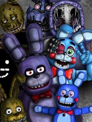  2017 3:4 animatronic bonnie_(fnaf) bow_(feature) bow_tie five_nights_at_freddy&#039;s five_nights_at_freddy&#039;s_2 five_nights_at_freddy&#039;s_3 five_nights_at_freddy&#039;s_4 glowing glowing_eyes group lagomorph leporid machine mammal nightmare_bonnie_(fnaf) one_eye_closed plushtrap_(fnaf) poruteno31 puppet puppet_bonnie_(fnafsl) rabbit robot scottgames shadow_bonnie_(fnaf) sister_location springtrap_(fnaf) toy_bonnie_(fnaf) wink withered_bonnie_(fnaf) 