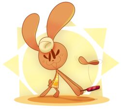  anthro brown_body buncake cookware cream_(food) female food food_creature frying_pan jumping kitchen_utensils lagomorph leporid mammal open_mouth pancake rabbit simple_background simple_eyes solo somefoolfp tools 