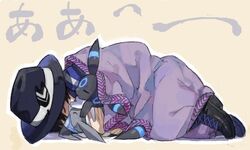  1boy affectionate alternate_color blanket carbink closed_eyes hat hug lying nishihara_isao oekaki on_side pokemon pokemon_(creature) pokemon_xy shiny_pokemon sleeping umbreon 