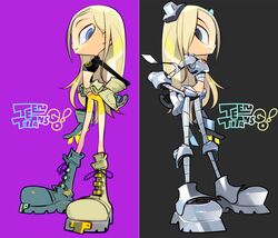  amiami armor blonde_hair blue_eyes boots copyright_name female long_hair midriff navel teen_titans teen_titans_go! terra_(dc) 