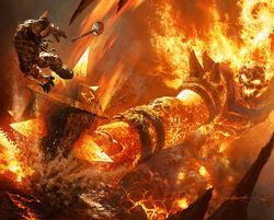  1boy armor fire hammer horns lava ragnaros warcraft weapon world_of_warcraft 