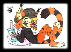  anthro bobcat bonkers_d._bobcat bradley_khonest caps clothed clothing felid feline hi_res lynx male mammal soda_bottle solo 