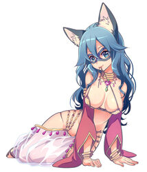  animal_ear_fluff animal_ears bangle bikini bikini_in_mouth blue_eyes blue_hair bracelet breasts brown_footwear cat_ears closed_mouth clothes_in_mouth commentary_request dated_commentary detached_sleeves eye_mask female full_body gem goinkyo gypsy_(ragnarok_online) hair_between_eyes heart jewelry kawagoe_pochi large_breasts long_hair looking_at_viewer mouth_hold necklace ragnarok_online red_sleeves sandals see-through sequins sitting smile solo swimsuit yellow_bikini yokozuwari 