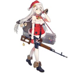  bag black_footwear boots character_doll colored_shoe_soles doll dragunov_svd female full_body girls&#039;_frontline green_eyes gun hair_ornament hair_ribbon hairclip hat holding holding_bag holding_gun holding_weapon huanxiang_heitu long_hair low-tied_long_hair official_alternate_costume official_art ribbon rifle santa_costume santa_hat scw_(girls&#039;_frontline) smile sniper_rifle solo sv-98_(girls&#039;_frontline) svd_(girls&#039;_frontline) svd_(winter_fairy)_(girls&#039;_frontline) thighhighs torn_bag transparent_background weapon white_hair 