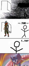  5_fingers anthro armor blackinkwolf blood bodily_fluids canid canine canis clothed clothing female fingers fur headgear helmet hi_res holding_melee_weapon holding_object holding_sword holding_weapon looking_at_viewer mammal melee_weapon meme omg_hi! simple_background solo stick_figure sword text weapon wolf yuki_(blackinkwolf) 