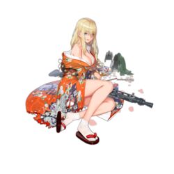  bare_shoulders belt blonde_hair blue_eyes breasts cleavage collarbone damaged defeat dinergate_(girls&#039;_frontline) eyes_visible_through_hair female full_body girls&#039;_frontline gun hair_between_eyes holding holding_belt japanese_clothes kimono legs long_hair looking_at_viewer machine_gun mg3 mg3_(girls&#039;_frontline) mg3_(new_year_lion_dance)_(girls&#039;_frontline) non-humanoid_robot off_shoulder official_alternate_costume official_art open_mouth robot sangvis_ferri sidelocks sitting socks solo torn_clothes torn_kimono touko_(kira2yue) transparent_background weapon white_socks yellow_belt 