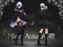  cleavage dress heels nier_automata ptdoge thighhighs yorha_no.2_type_b yorha_no._9_type_s 