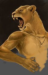  ambiguous_gender athletic athletic_ambiguous felid hi_res jewelry lion mammal necklace pantherine skitalets solo 