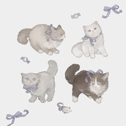  animal bad_id bad_pixiv_id blue_eyes feline grey_fur nekosuke_(oxo) no_humans original purple_ribbon ribbon tail white_background white_fur 