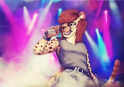  80&#039;s_theme 80s_hair alternative_fashion anthro cheetah classic_rock domestic_cat felid feline felis fog glamrock jimmy_talon jungle_cat mahalo_(mahalocheetah) male mammal metal metal_hair music retro rock_(genre) solo stage stage_lights 