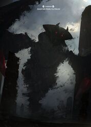  cloud copyright_name dark_clouds giratina giratina_(altered) glowing glowing_eyes horns horror_(theme) looking_at_viewer no_humans otsumami_(bu-bu-heaven) overcast pillar pokemon pokemon_(creature) pokemon_dppt red_eyes ruins shadow sky solo watermark wings 