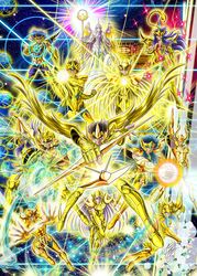  6+boys aquarius_camus aries_muu arm_up armor arrow_(projectile) athena_(saint_seiya) aura blonde_hair blue_hair bow_(weapon) brown_hair cancer_death_mask capricorn_shura closed_mouth dragon female fighting_stance fingernails flower full_armor full_body gemini_saga glowing_armor glowing_hands gold_armor gold_aura gold_saint golden_wings helmet holding holding_bow_(weapon) holding_staff holding_weapon incoming_attack kido_saori leo_aiolia libra_douko long_hair looking_at_viewer marco_albiero metal_wings multiple_boys pisces_aphrodite planet purple_hair rose sagittarius_aioros saint_seiya scorpio_milo sharp_fingernails signature sky sparkle staff standing star_(sky) starry_sky taurus_aldebaran very_long_hair virgo_shaka weapon white_flower white_rose 