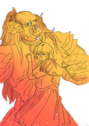  absurd_res armor claws clothed clothing duo fan_character fangs female female_on_humanoid hair hi_res human human_on_humanoid humanoid interspecies kein_avp male male/female male_on_human mammal muscular muscular_male not_furry open_mouth predator_(franchise) romantic romantic_couple simple_background teeth white_background yautja 