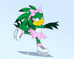  5:4 accipitrid accipitriform animated avian biko97 bird bottomwear bow_(disambiguation) clothed clothing jet_the_hawk kitsune2000 looking_at_viewer male sega skating skirt snow solo sonic_riders sonic_the_hedgehog_(series) winter 