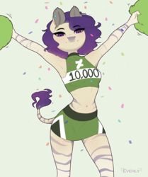  2019 anthro asinus cheerleader deviantart deviantart_logo digital_media_(artwork) donkey equid equine evehly female hair hybrid mammal nikki_(evehly) purple_eyes purple_hair simple_background solo standing white_background zebra zebroid zonkey 