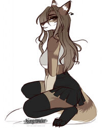  2021 anthro artist_name black_bottomwear black_clothing black_legwear black_skirt black_stockings black_thigh_highs bottomwear brown_eyes brown_hair brown_nose canid canine canis clothed clothing digital_media_(artwork) dipstick_tail ear_piercing eyebrows eyelashes female fur grey_clothing grey_topwear hair hi_res inner_ear_fluff kingwieler legwear lidded_eyes looking_at_viewer mammal markings monotone_bottomwear monotone_clothing monotone_legwear monotone_skirt monotone_stockings monotone_thigh_highs monotone_topwear multicolored_body multicolored_fur nue_(kingwieler) piercing skirt smile solo stockings tail tail_markings text thigh_highs topwear tuft two_tone_body two_tone_face two_tone_fur url white_body white_fur wolf 