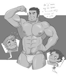  3boys :q abs absurdres armpit_hair armpits bara beard_stubble bikini_briefs blush bulge cigarette facial_hair flexing flying_sweatdrops frilled_underwear furrowed_brow greyscale gunkguzzler_(cokobidrawsporn) highres large_pectorals looking_at_viewer lucas_lee male_focus male_underwear monochrome multiple_boys muscular muscular_male navel neck_tattoo nipples number_tattoo one_eye_closed pectorals scott_pilgrim_(series) scott_pilgrim_takes_off seductive_smile short_hair smile solo_focus sparkle sparse_stubble stephen_stills stomach strongman_waist stubble tattoo thick_eyebrows thick_thighs thighs tongue tongue_out topless_male underwear wallace_wells yaoi 