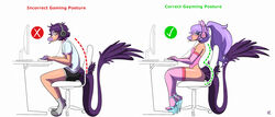  anthro arm_feathers armwear bottomwear butt_tuft cavemanon_studios chair clothed clothing computer_monitor correct_gaming_posture crossdressing dinosaur dromaeosaurid elbow_feathers elbow_gloves electronics english_text extinct eyeshadow eyewear fake_cat_ears fake_ears feather_tuft feathered_dinosaur feathered_scalie feathers femboy feminization footwear furgonomics furniture gaming_headset glasses gloves goodbye_volcano_high hair half-closed_eyes handwear headphones hi_res high_heels legwear leotard long_hair long_tail makeup male meme microraptor narrowed_eyes office_chair pink_body pink_scales plantigrade platform_footwear platform_heels ponytail prehistoric_species purple_body purple_eyes purple_feathers purple_hair purple_scales reptile sage_(gvh) scales scalie seven_(artist) shirt shorts sitting slouching snoot_game snout socks solo tail tail_feathers text theropod thigh_highs topwear trans_(lore) trans_man_(lore) tuft 