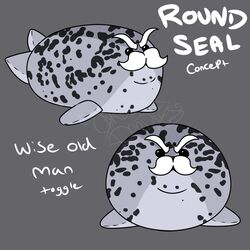  &gt;:( 1:1 ambiguous_gender cardinaldoodles colored digital_media_(artwork) english_text eyebrows facial_hair flat_colors grey_background grey_body mammal marine markings moustache pinniped plushie round_body seal simple_background solo spots spotted_body text thick_eyebrows 