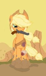 3:5 applejack_(mlp) bandage belt blood blood_on_bandage bodily_fluids cactus clothing day earth_pony equid equine female feral friendship_is_magic green_eyes gun handgun hasbro hat headgear headwear holster horse mammal mr-cold_(artist) my_little_pony outside plant pony quadruped ranged_weapon revolver sky solo tail weapon