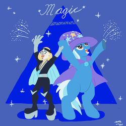 1:1 cape clothing crossover dl_diamond docwario duo equid equine female friendship_is_magic hasbro hi_res horse human male mammal my_little_pony pony superjail! tail trixie_(mlp)