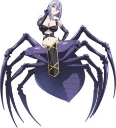  arachne arthropod_girl artist_request bracer breasts carapace claws cleavage extra_eyes female full_body game_cg hair_between_eyes large_breasts looking_at_viewer medium_breasts monster_girl monster_musume_no_iru_nichijou monster_musume_no_iru_nichijou_online multiple_legs navel official_art pelvic_curtain purple_hair rachnera_arachnera red_eyes revealing_clothes solid_eyes spider_girl tachi-e taur transparent_background 