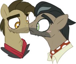  alpha_channel amber_eyes biff_(mlp) black_hair blush brown_body brown_fur brown_hair caballeron_(mlp) clothing earth_pony equid equine facial_hair female feral friendship_is_magic fur green_eyes hair hasbro hi_res horse kerchief mammal my_little_pony neckerchief nose_to_nose pony shirt shirt_collar taaffeiite topwear 