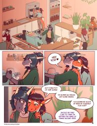  anthro anthro_only chloe_(glopossum) coffee coffee_mug coffee_shop comic comic_page dragon english_text female glopossum kissing kissing_cheek lizard nonbinary_(lore) page_1 page_number red_(glopossum) scalie scalie_humanoid speech_bubble tagme text text_bubble 