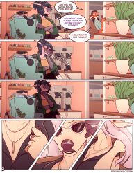  anthro anthro_only blush chloe_(glopossum) coffee_shop comic comic_page constance_(glopossum) deer deer_girl dirty_talk english_text female flirting glopossum jewelry lizard necklace page_2 page_number pink_hair reptile reptile_humanoid ring scalie scalie_humanoid shadow species_request sunglasses tagme trans_(lore) trans_woman_(lore) 