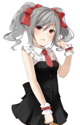  bad_id bad_pixiv_id bow dress female grey_hair hairbow highres idolmaster idolmaster_cinderella_girls kanzaki_ranko muttan_(ashiru-f) necktie red_eyes solo tears transparent_background wrist_cuffs 