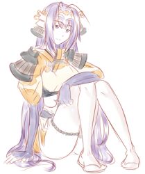  antenna_hair armor drawfag elbow_gloves female fingerless_gloves gloves helmet imageboard_desourced knees_together_feet_apart long_hair non-web_source pauldrons purple_eyes purple_hair rance_(series) sengoku_rance senhime shoulder_armor sitting solo thighhighs tthal very_long_hair 