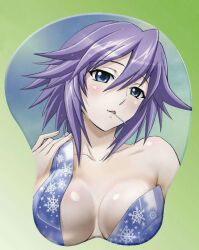  blue_eyes breasts candy cleavage lollipop mousepad red_eyes rosario+vampire shirayuki_mizore short_hair 