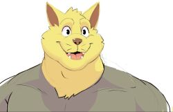  2022 anthro biped brown_nose chance_furlong clothed clothing daire301 digital_media_(artwork) domestic_cat felid feline felis fur hanna-barbera male mammal muscular muscular_male open_mouth open_smile shirt simple_background smile solo swat_kats teeth topwear white_background yellow_body yellow_fur 