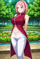  1girls ai_generated bob_cut boruto:_naruto_next_generations civitai female female_only forehead_mark green_eyes human large_breasts naruto naruto_(series) pink_hair sakura_haruno solo 