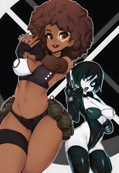  2girls afro black_hair blue_eyes bra breasts brown_eyes brown_hair cleavage clothed clothed_female clothes clothing dark-skinned_female dark_skin deadpool_2 domino_(marvel) domino_(zazie_beetz) female female_focus female_only fingerless_gloves gloves grenade gun homo_superior human legwear leotard marvel marvel_comics multiple_girls mutant navel neena_thurman slugbox spandex standing superheroine thick_thighs thigh_strap thighhighs thighs weapon white_skin wide_hips x-force x-men zazie_beetz 