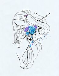  absurd_res blood bodily_fluids crying equid equine fan_character female flower gore grotesque hasbro headache hi_res horn line_art longinius mammal monochrome my_little_pony mythological_creature mythological_equine mythology plant rose_(flower) silk_lace_(oc) solo tears traditional_media_(artwork) unicorn 