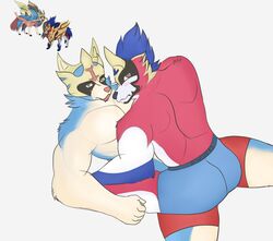  abs anthro ass biceps big_muscles blue_body blush blush_lines boxer_briefs boxer_briefs_only boxers_(clothing) boxers_only brother_(lore) brothers_(lore) canid canine canis clothed clothing cowgirl_position cuddling domestic_dog duo from_front_position generation_8_pokemon hi_res incest_(lore) jessoji legendary_pokemon lying making_out male male/male mammal muscular muscular_anthro muscular_male nintendo on_back on_bottom on_top pecs pokemon pokemon_(species) rear_view red_body sex sibling_(lore) topless triceps underwear underwear_only walk-in wolf zacian zamazenta 