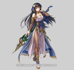  bare_shoulders black_eyes black_hair breasts choker detached_sleeves female fire_emblem fire_emblem:_the_blazing_blade fire_emblem_heroes full_body hair_ornament high_heels holding holding_polearm holding_weapon jewelry karla_(fire_emblem) karla_(hatari)_(fire_emblem) kita_senri large_breasts long_hair looking_at_viewer official_alternate_costume official_art pantyhose polearm solo toeless_footwear toeless_legwear weapon 